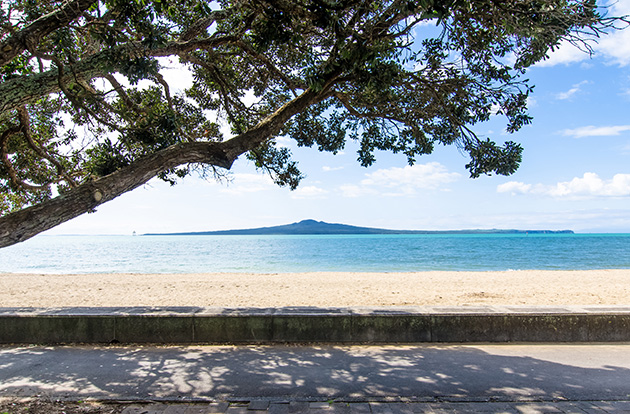 Rangitoto Island view from Mission Bay in Auckland,New Zealand