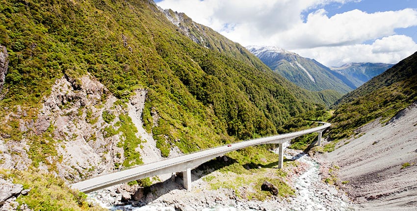 Arthurs Pass Viaduct steel concrete highway bridge in New Zealand, South Island