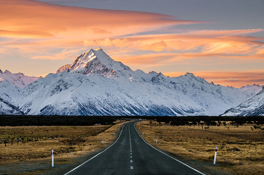 Breathtaking view of the road to Mount Cook