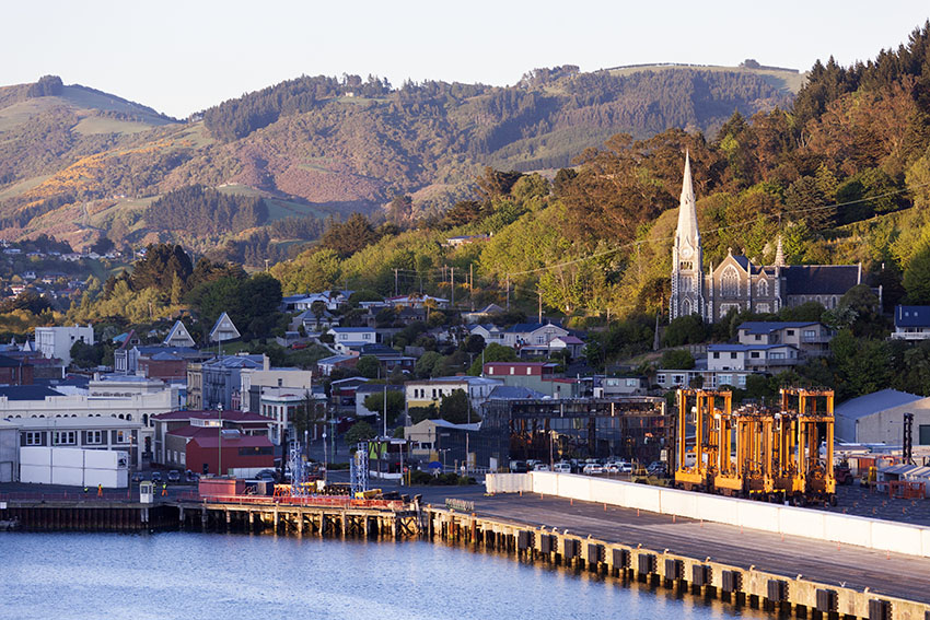 The early morning view of Port Chalmers little town, the suburb of Dunedin city (New Zealand).