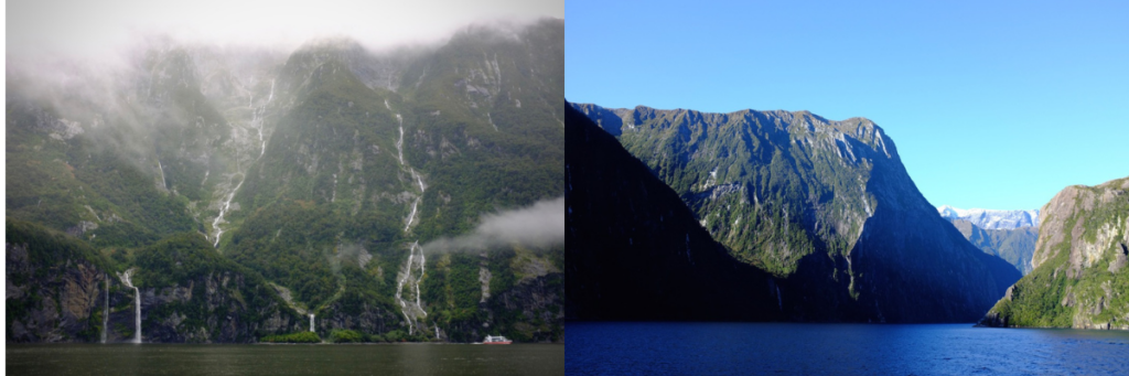 waterfalls and fiords in Milford sound 