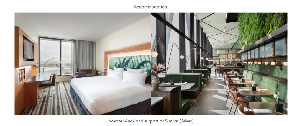 Novotel Auckland Airport room and restaurant