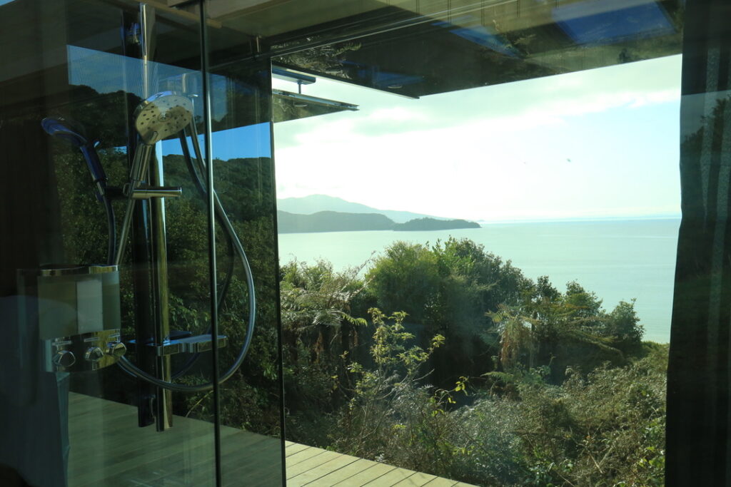 Shower with a view in Purepod