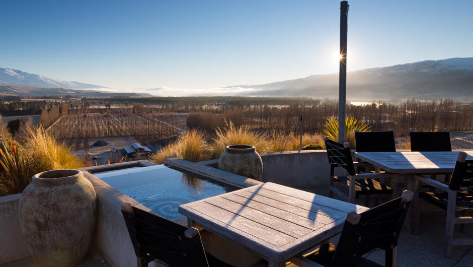 Mt Difficulty Winery outdoor seating with view