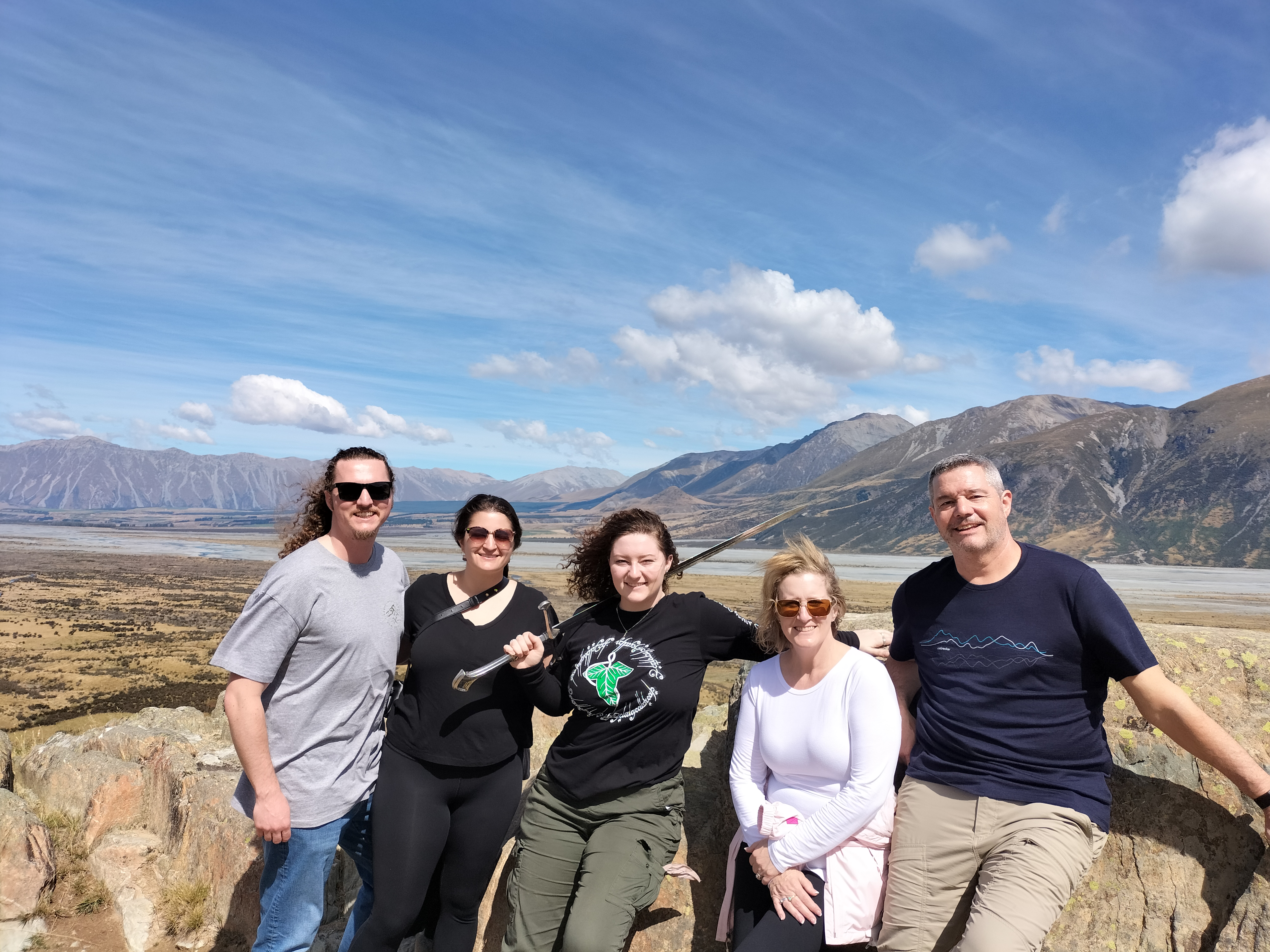 A family of five on holiday at Mount Sunday or otherwise known as Edoras in the Lord of the Rings movies