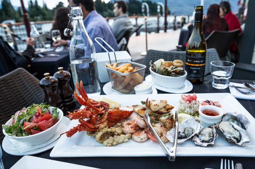 Queenstown New Zealand, December 24th 2014 : Fresh seafood platter at a restaurant on the harbour at Queenstown, New Zealand