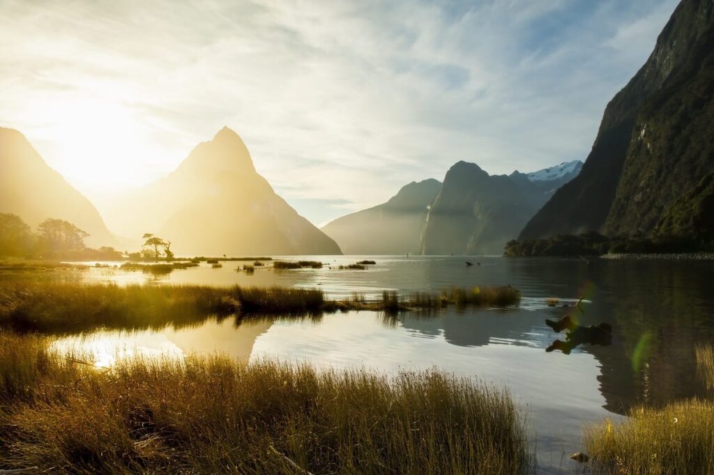 landscape of high mountain glacier at milford sound, New Zealand
