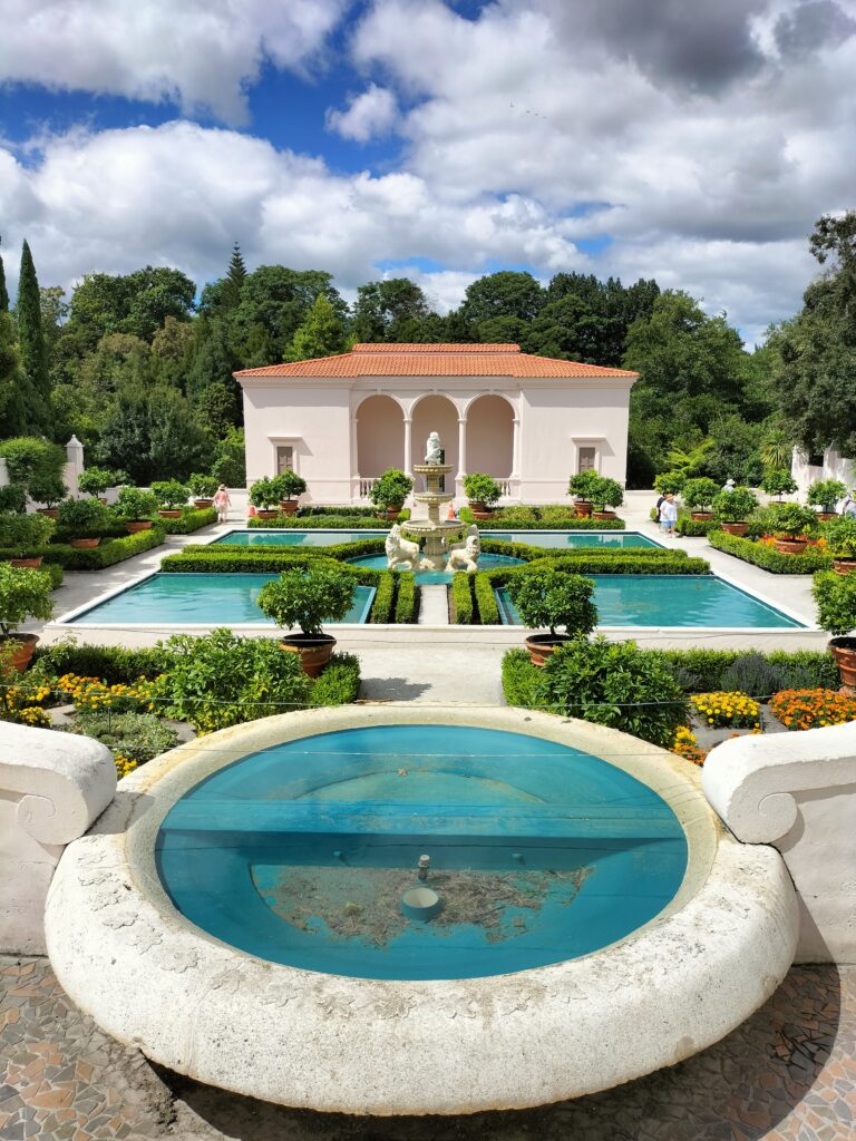 Close up view of the Hamilton Gardens pool features in New Zealand