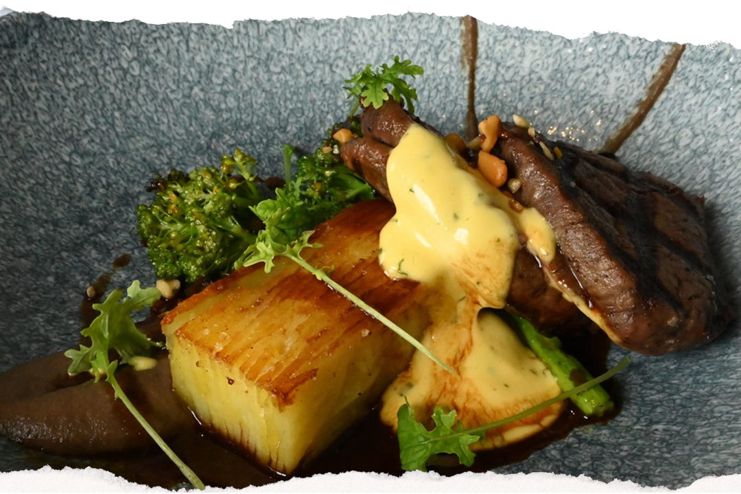 Beef dish with potato fondant and bearnaise at Logan Brown, Wellington