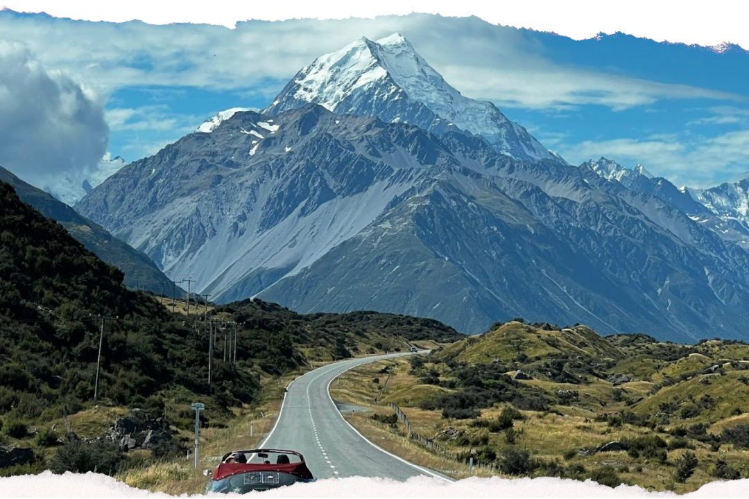 Open road winding toward Aoraki/Mt Cook